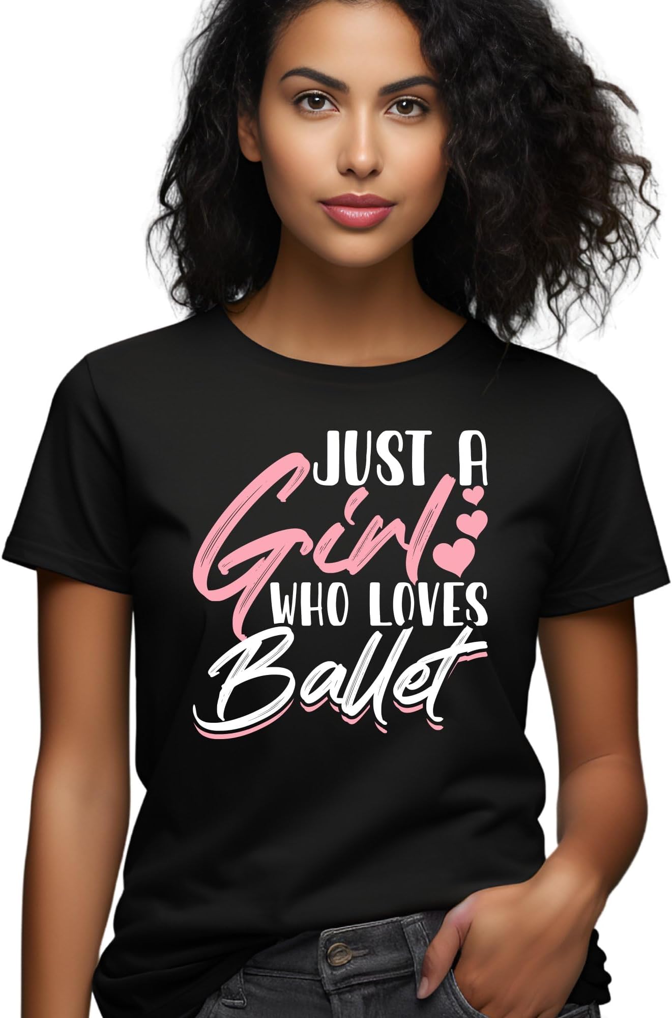 Seek Buy LoveJust A Girl Who Loves Ballet T-Shirt, Pink Ballet Dancer Tee, Casual Dancewear, Ballet Lover Gift, Women's Graphic Shirt