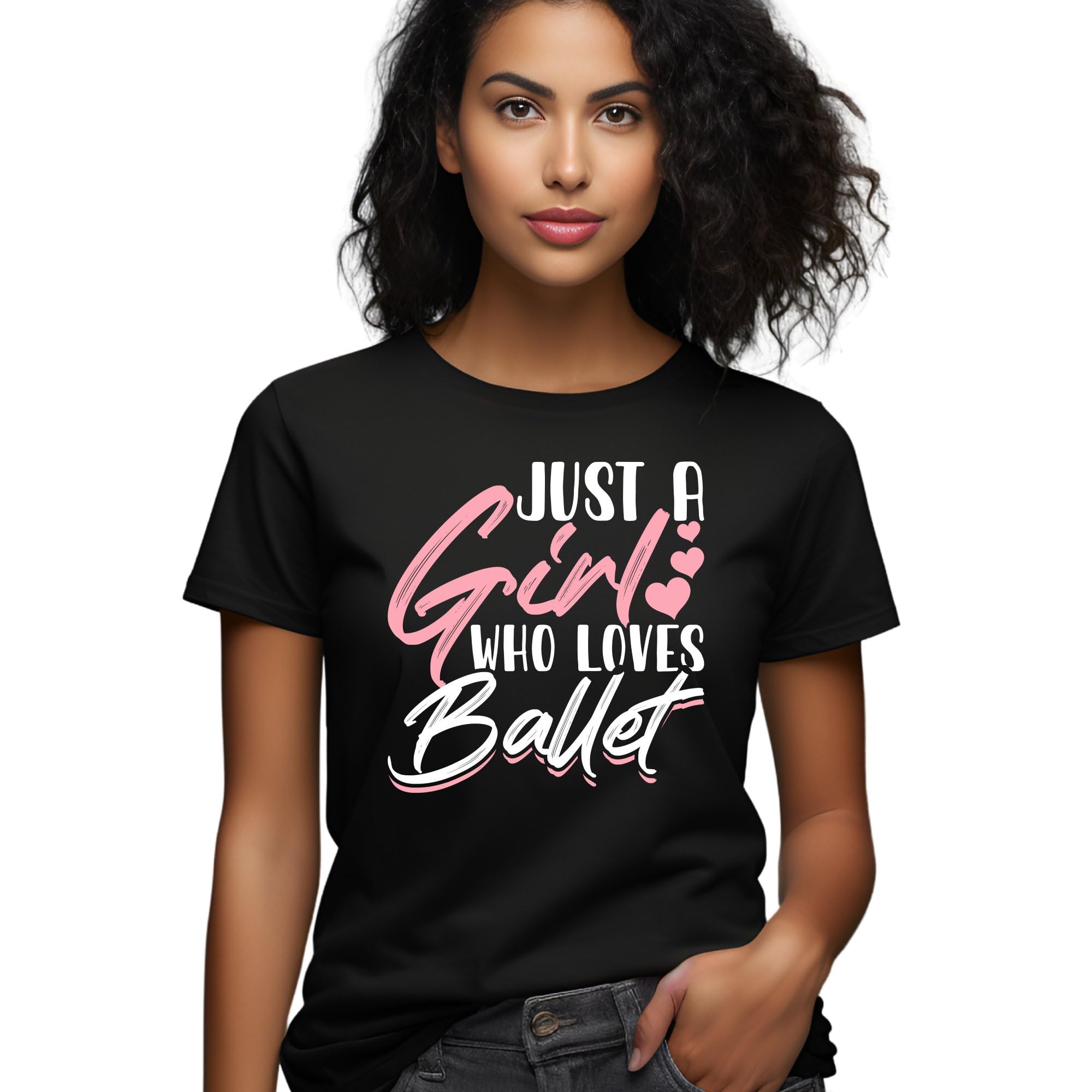 Seek Buy LoveJust A Girl Who Loves Ballet T-Shirt, Pink Ballet Dancer Tee, Casual Dancewear, Ballet Lover Gift, Women's Graphic Shirt