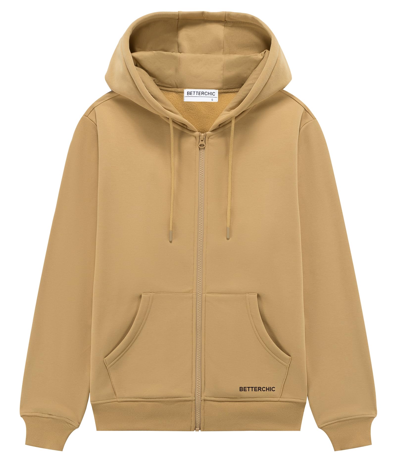 BETTERCHIC Męska sportowa bluza z kapturem na całej długości z kapturem kurtka polarowa płaszcz długi rękaw ściągana bluza S-3XL, Khaki, 3XL