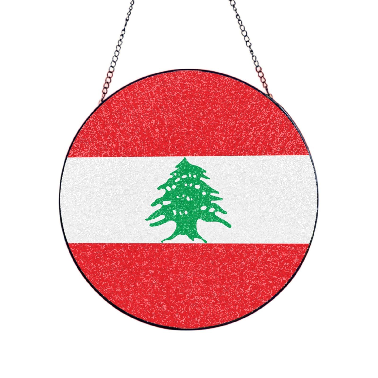 Phayah Flag Of Lebanon Print Stained Glass Window Hanging Suncatcher For Door Terrace Garden Home Decor Sun Catcher Birthday Gifts For Lovers Dad Mom 10in（25cm）