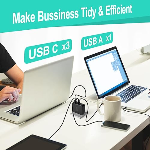 Miniatura 5 de Cargador de pared USB C GaN de 130 W, PD100W PD65W 30W 20W, adaptador de carga súper rápida con cable USB C de 100 W, estación de carga rápida para