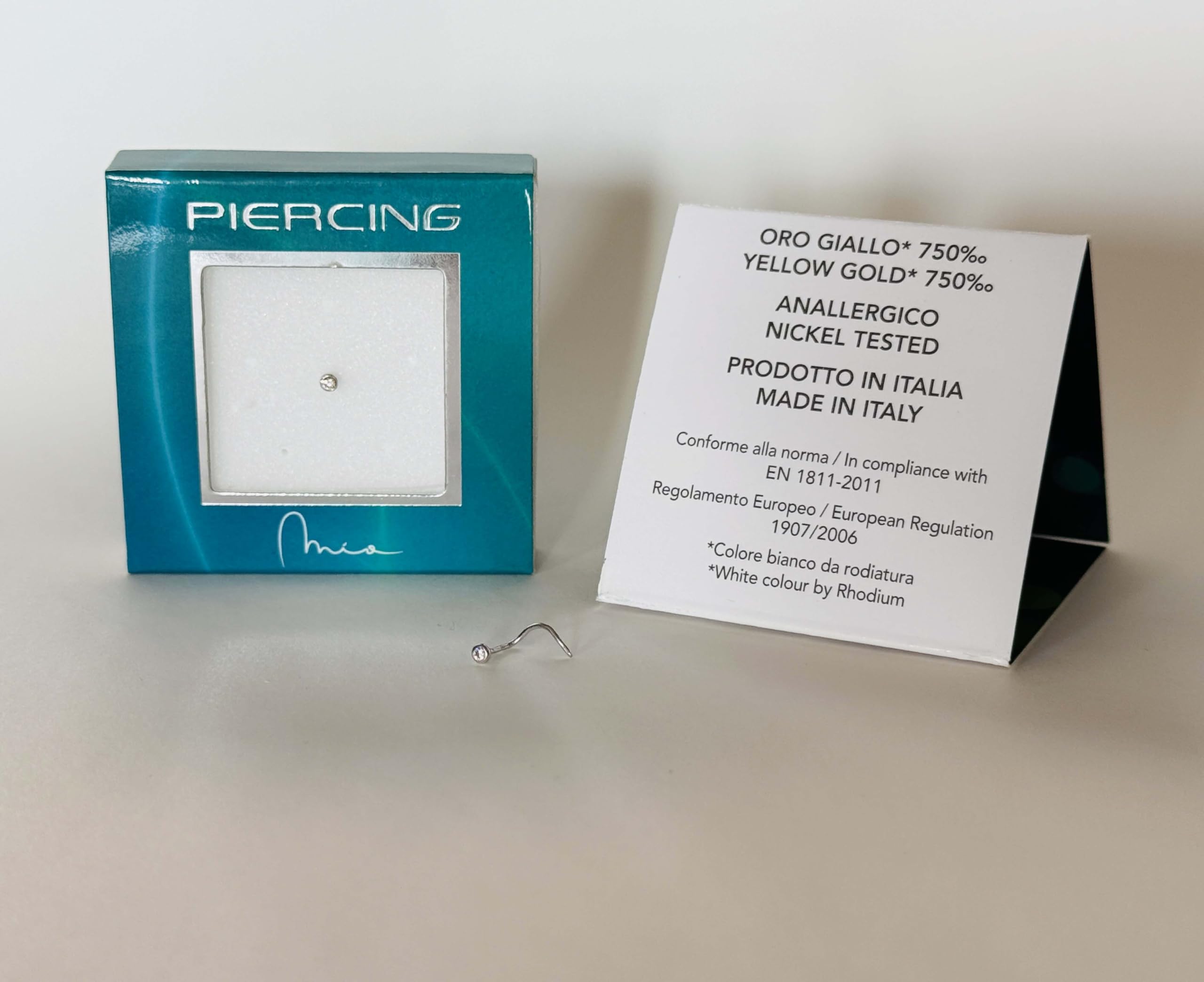 Mia Gioielli - Piercing Brillantino a Spirale - Orecchino Naso Oro 18k (750) Bianco con Zircone - stile Cipollina - Anallergico Donna Ragazza