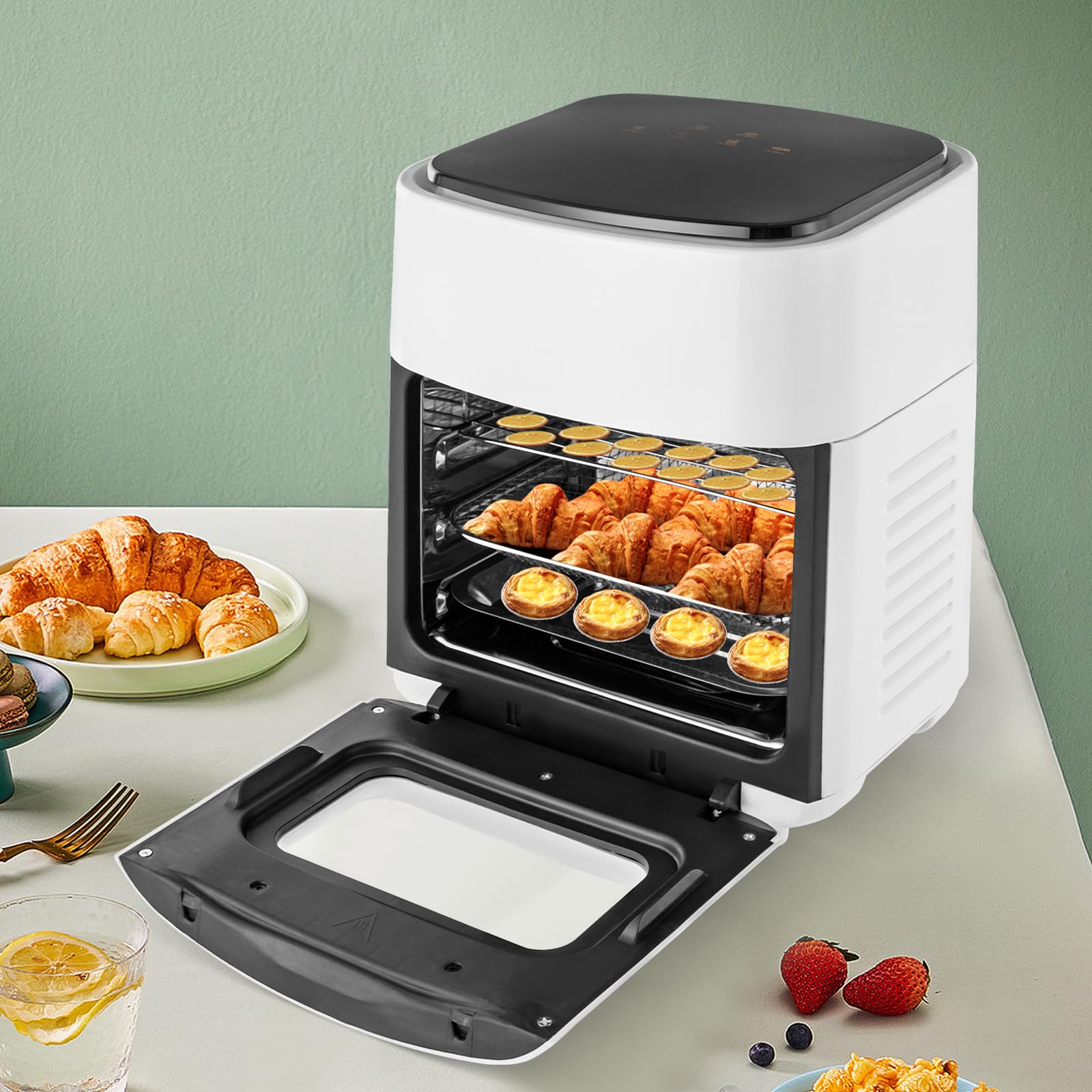 Freidora de aire caliente, 1400 W, 15 L, freidora de aire con pantalla táctil LED digital, freidora de aire caliente, sin grasa, airfryer para asar/asar/secar, 80-200 °C (blanco)