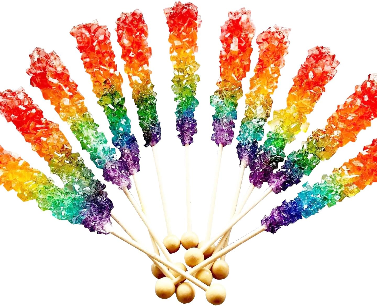Rainbow Rock Candy - Colorful Rock Candy Sticks Individually Wrapped Extra Large (12 pieces - 22 grams per pop) Old Fashioned Crystal Candy for Candy Buffet - Birthday Party Favors - Wedding and Baby Showers