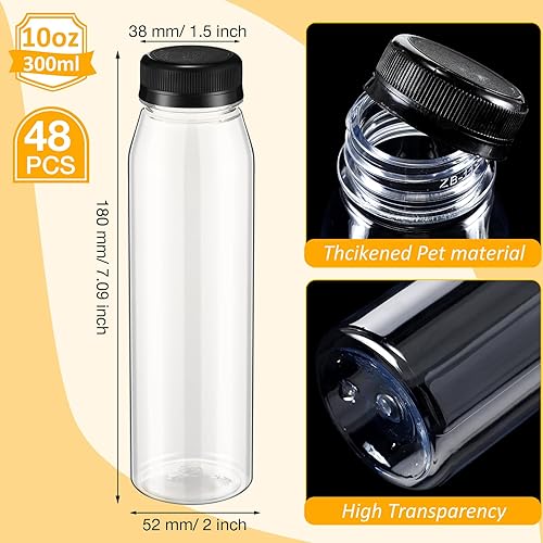 Miniatura 2 de Uiifan 48 botellas de plástico para jugo de 10 onzas a granel de 10.1 fl oz botellas vacías transparentes con tapas, botellas de agua reutilizables