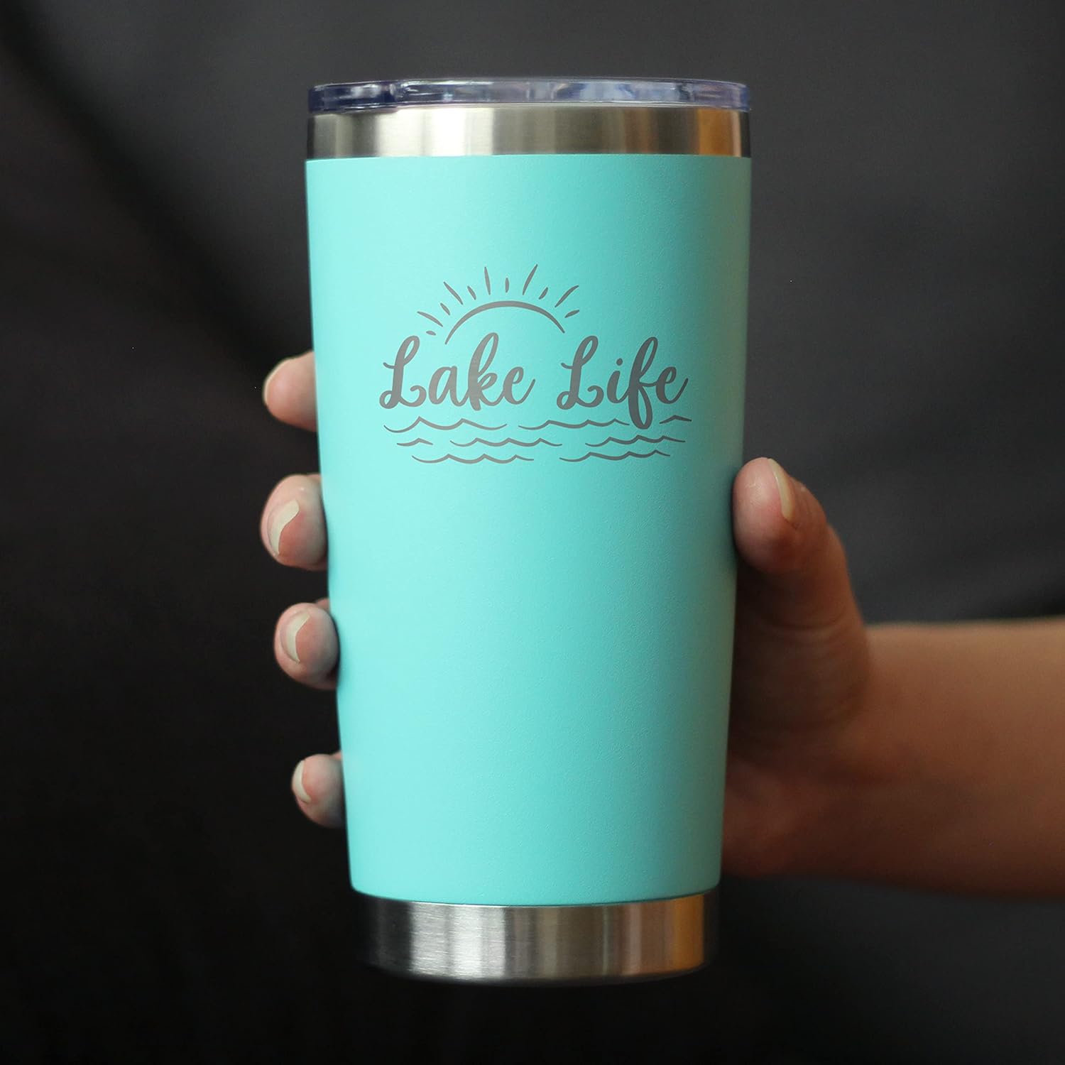 Bevvee Lake Life - Insulated Coffee Tumbler Cup with Sliding Lid - Stainless Steel Insulated Mug - Cute Outdoor Camping Mug and Lake House Decor - Teal - Image 3
