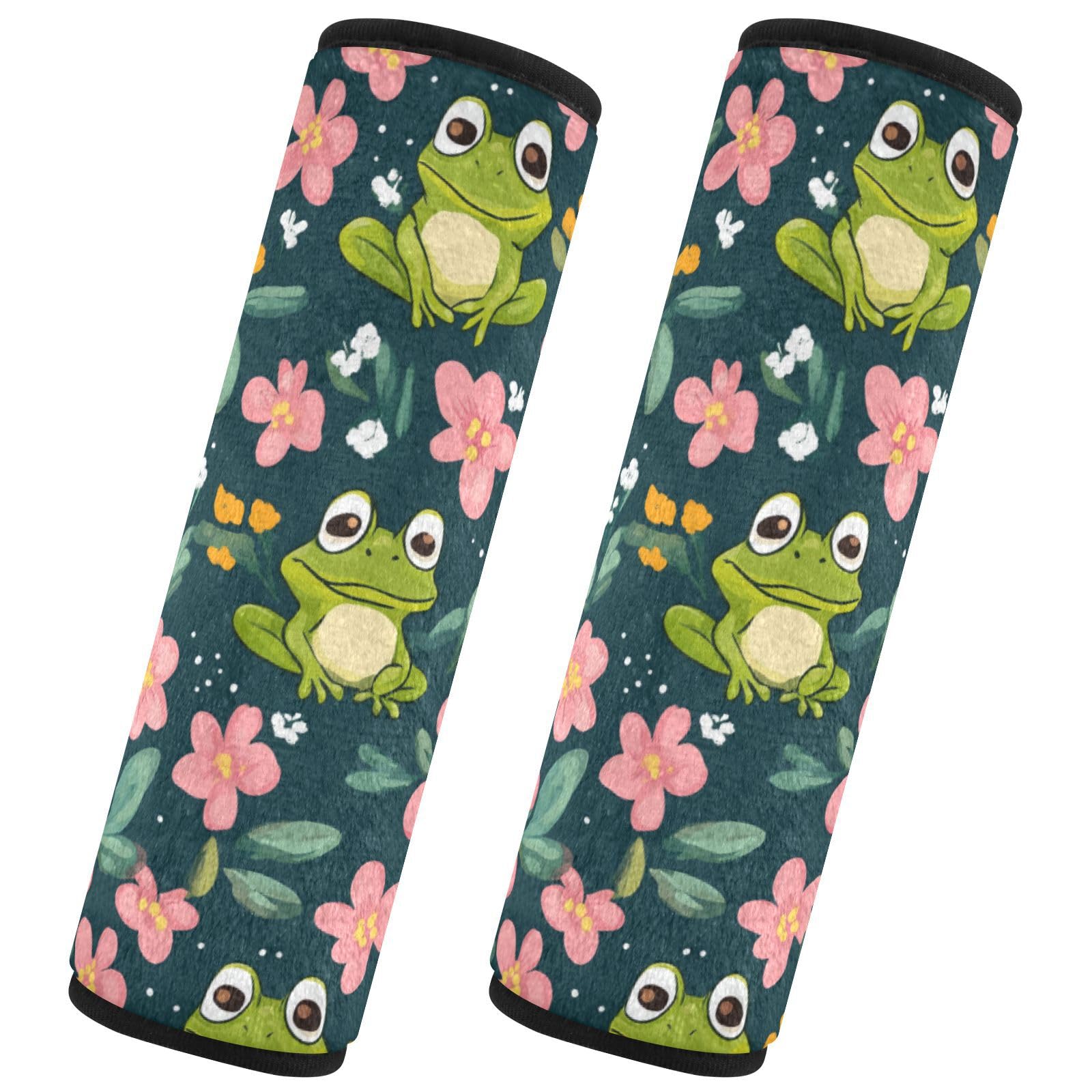 Seat Belt Covers 2 Pack Funny Frogs Car Seat Strap Covers Super Soft Floral Car Seat Neck Cover for Boys Girls Adults Babies S