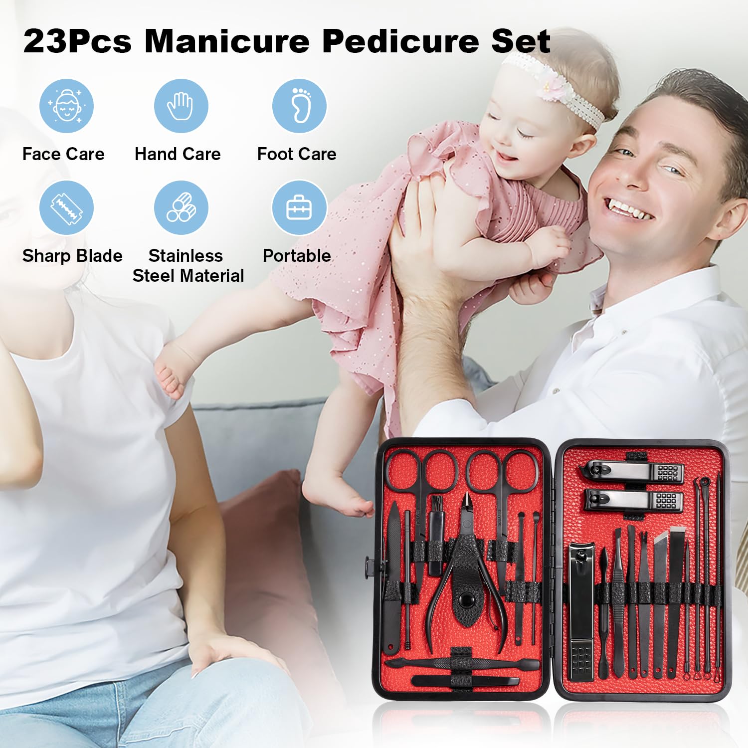 Zestaw do manicure, 23-częściowy zestaw do pedicure, obcinacz do paznokci ze stali nierdzewnej, przenośne nożyczki do paznokci, zestaw ze skóry PU, profesjonalny zestaw do pielęgnacji paznokci dla