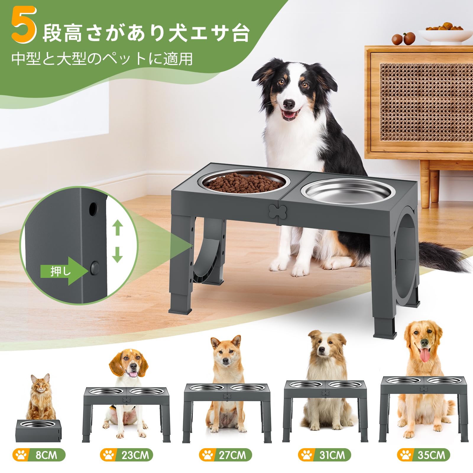 Amazon | Aystkniet犬 食器台 ペット 餌台 ステンレスボウル 4段階 高