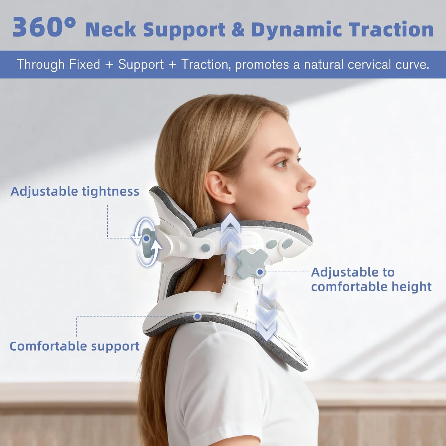 Neck Stretcher Cervical Traction, Adjustable Cervical Neck Traction Device, Neck Braces for Neck Pain and Support with 3 Power Traction for Home Use, Neck Decompression - FSA Eligible(White) - Image 2