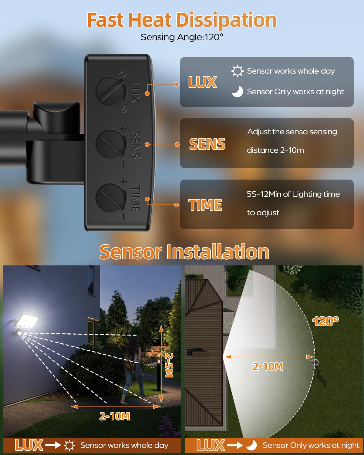 Foco LED con Sensor de Movimiento 100W - 10000LM 6500K Focos LED Exterior con Sensor de Movimiento IP67 Impermeable para Jardin, Patio (1 Piezas)