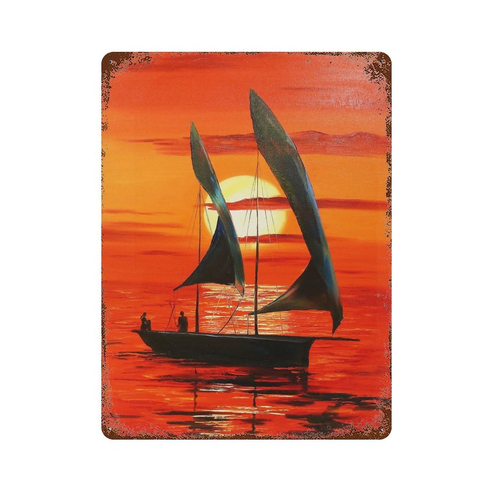 Rust Effect At Sunset Decorative Tin Sign 15.7"x11.8", Vintage Wall Decor for Farmhouse, Kitchen And Entryway Decor