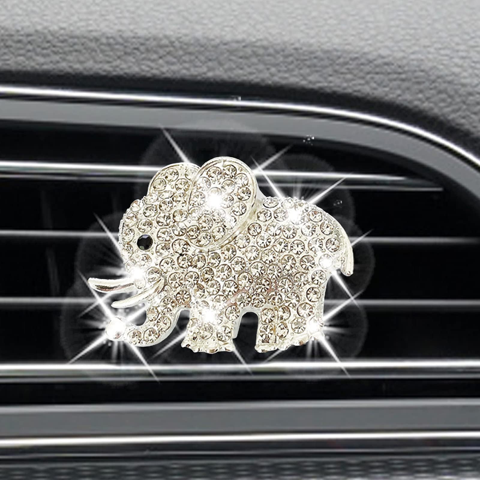 AEEIX Auto Diamond Elephant Air Conditioning Outlet Clip, Bling Accessories, Interior Decoration Charm, Cute Car Decor (Silver)
