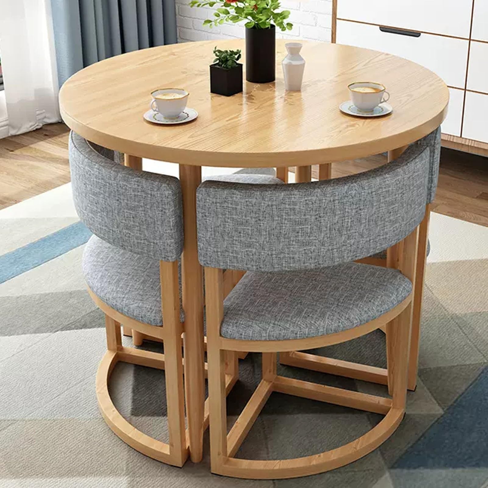 ASerZenith Office Reception Round Table Set 31.5" Conference Table With 4 Chairs Compact Meeting Room Furniture Green Negotiation Table For Lounge & Small Spaces,Grey