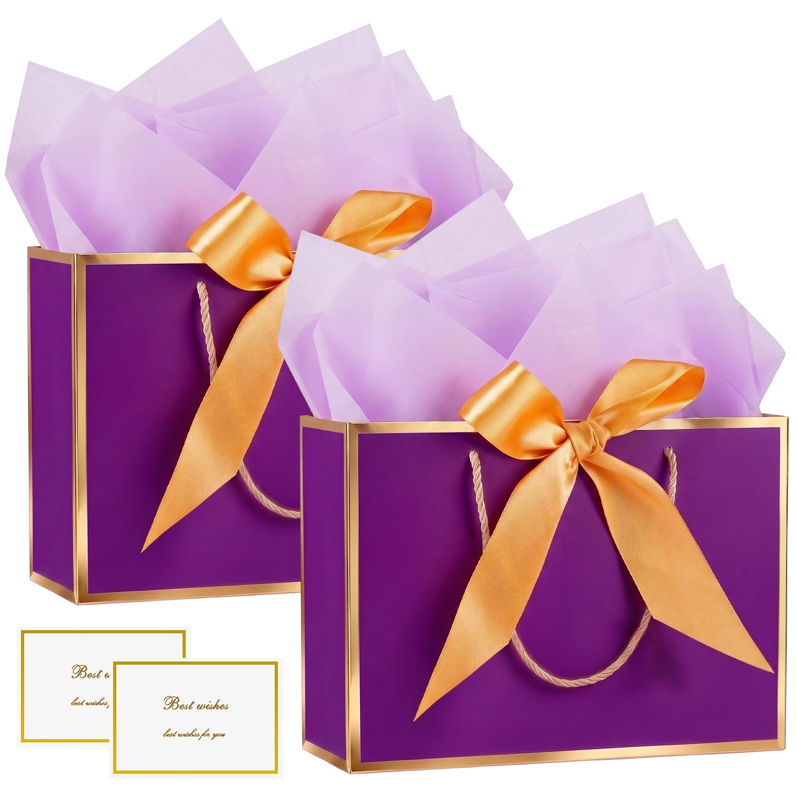 Mifferer Gift Bags for Present, 2 Pcs Medium Gift Bag with Tissue Papers and Gift Cards, Paper Gifts Bags with Handles for Women Men Birthday Wedding Party