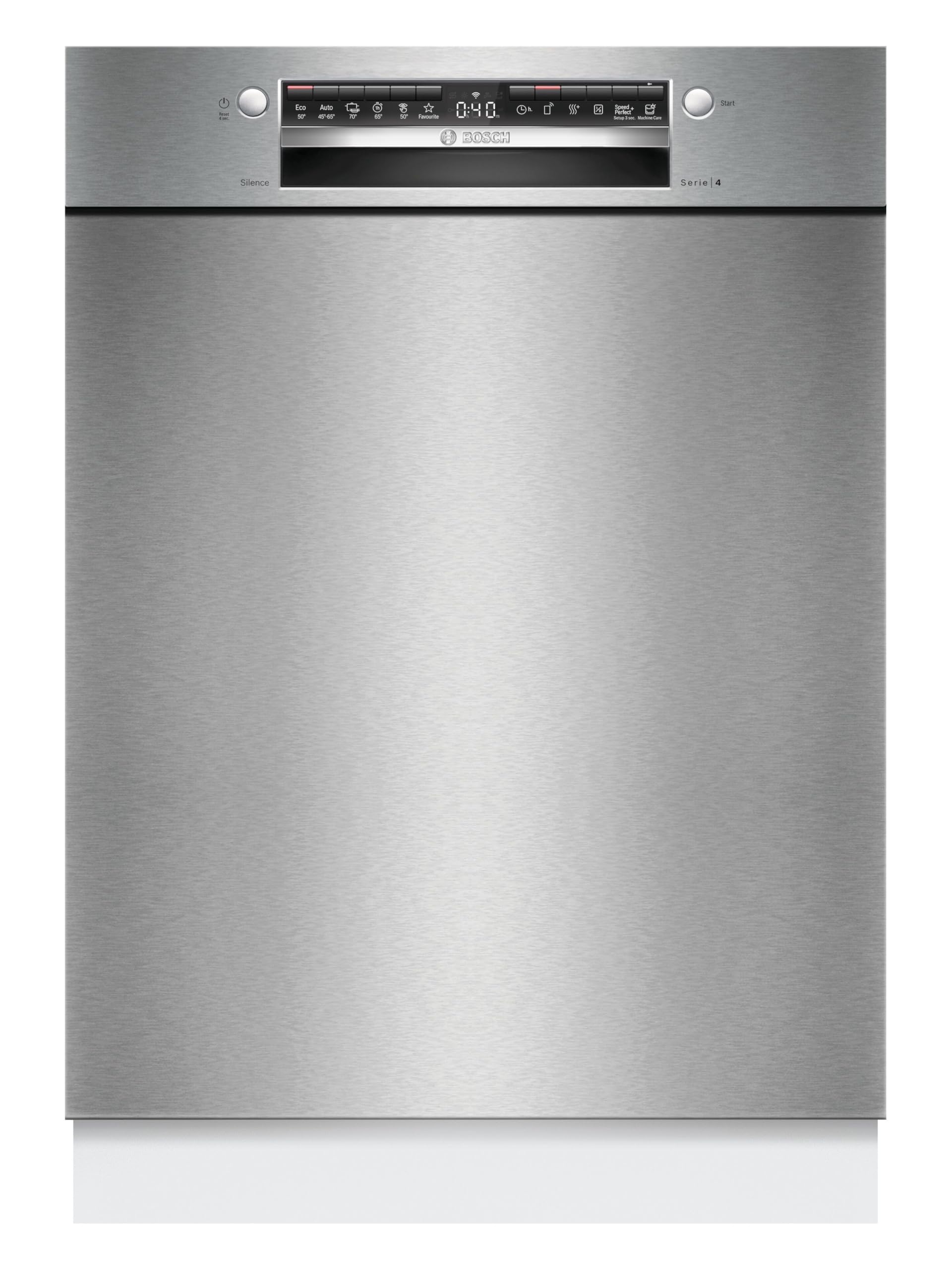 Bosch Geschirrspüler 60 cm, Unterbau, Besteckschublade, Silence Programm, Automatisierte Startzeit, Flexibilität und Komfort beim Beladen, Extra Trocknen, SMU4HVS14E, Gebürsteter Stahl