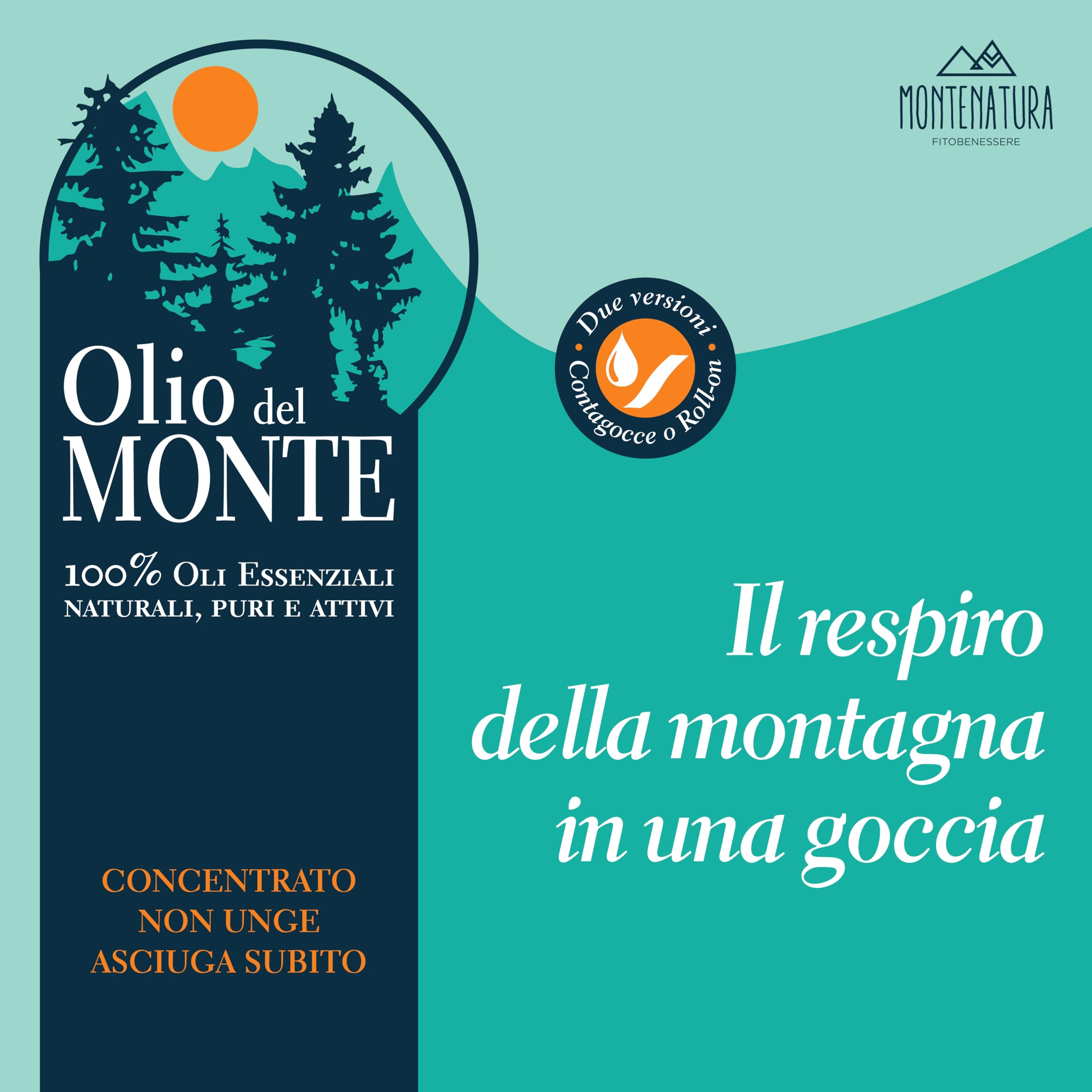 MONTENATURA® Olio Essenziale MONTE | Miscela Balsamica 100% Pura, Multi-Uso | Lavanda, Menta, Pino Mugo, Timo, Ravintsara | Per Diffusore, Massaggi e Vie Respiratorie | Non Unge (10ml)