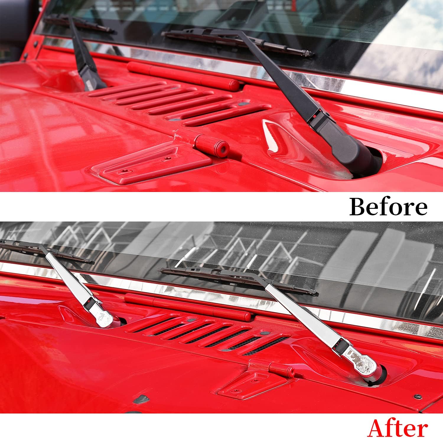 Front Window Windshield Wiper Arm & Blade Decoration Cover Trim 2Pcs for 2007-2018 Jeep Wrangler JK(Chrome)