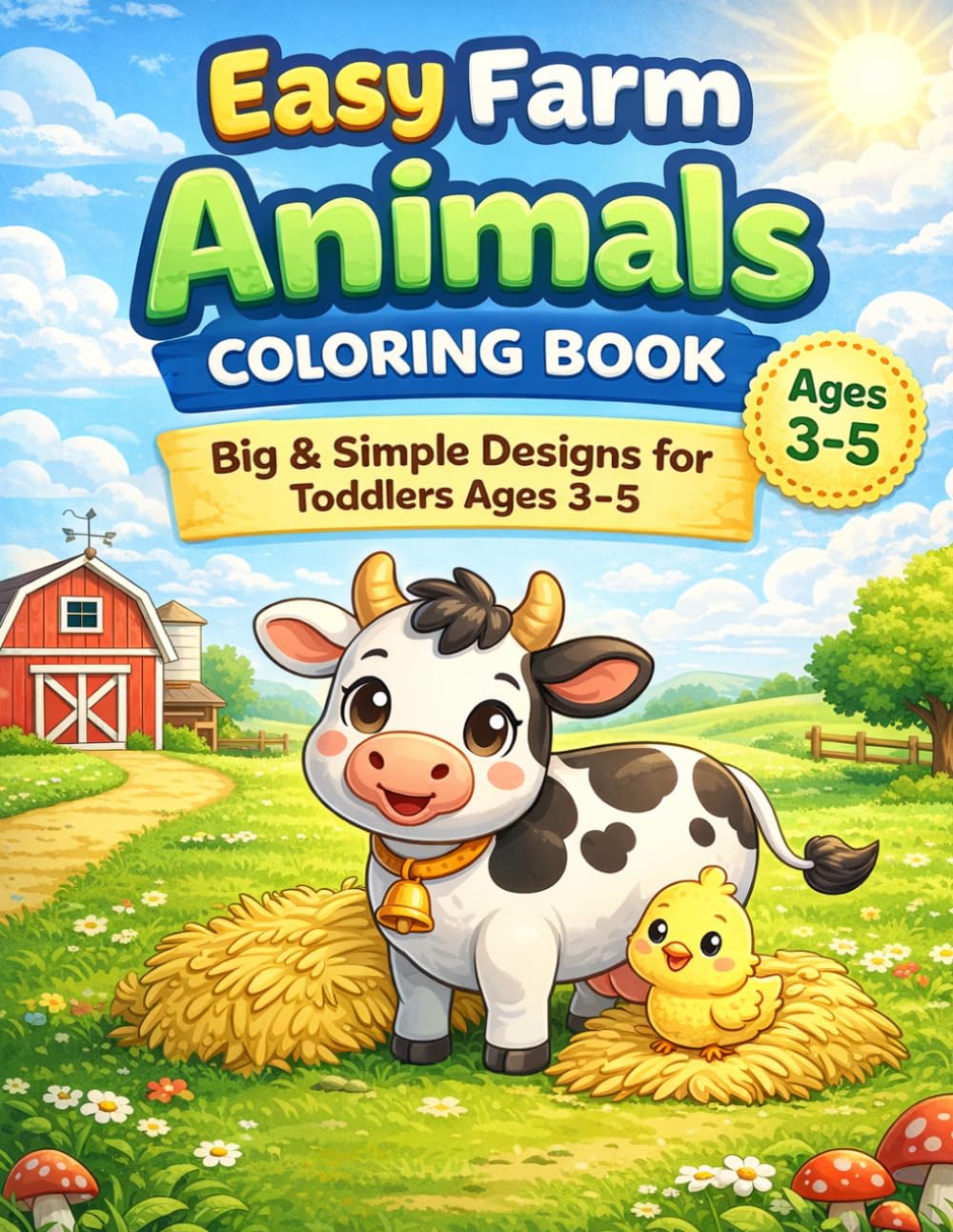 Easy Farm Animals Coloring Book for Kids Ages 3–5: Big & Simple Designs for Toddlers and Preschoolers