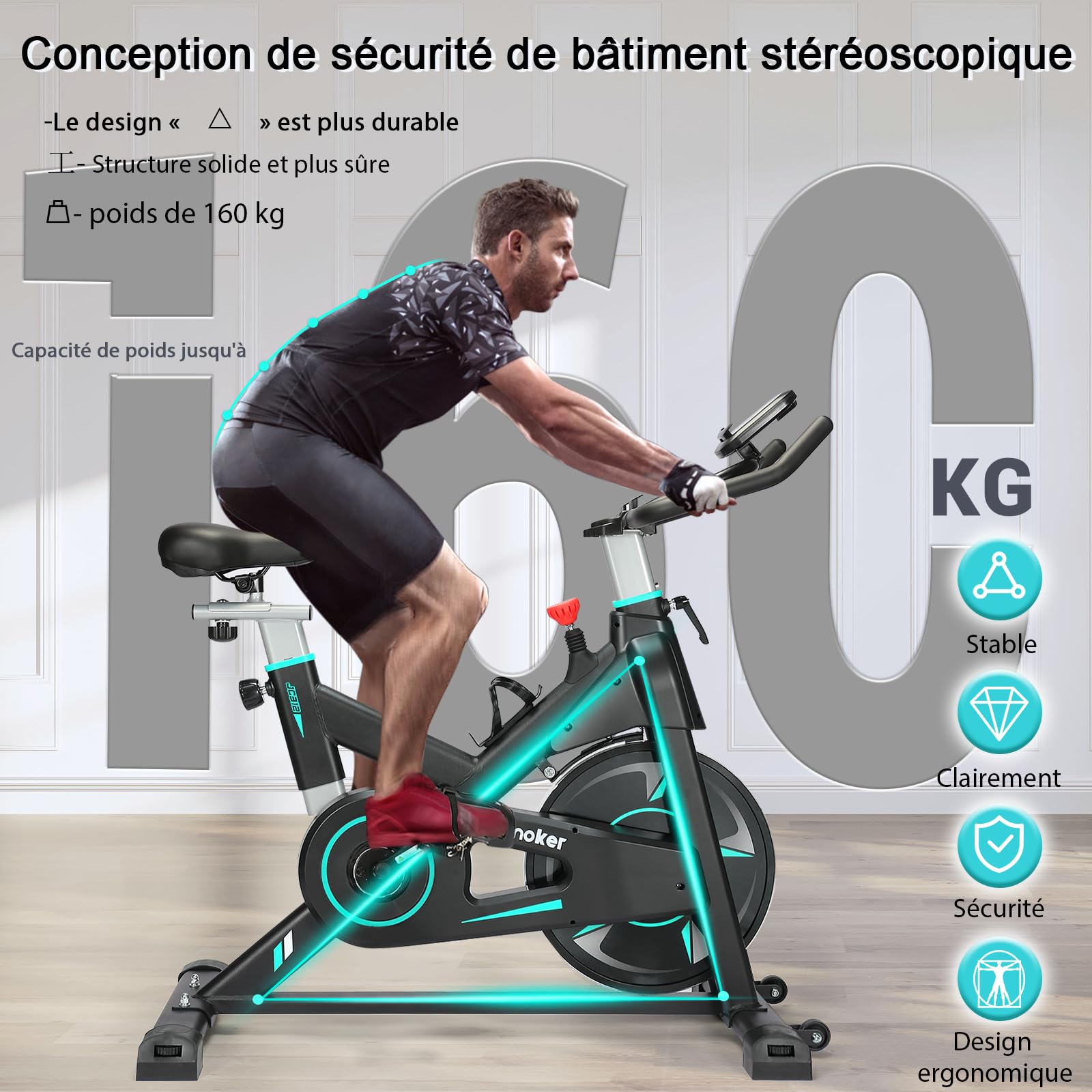Wenoker Vélo d'Appartement Spinning, Résistance Magnétique Ajustable, Vélo d'Exercice à Siège Confortable et Écran, Entrainement Cardio Home Trainer, capacité de charge de 160 kg