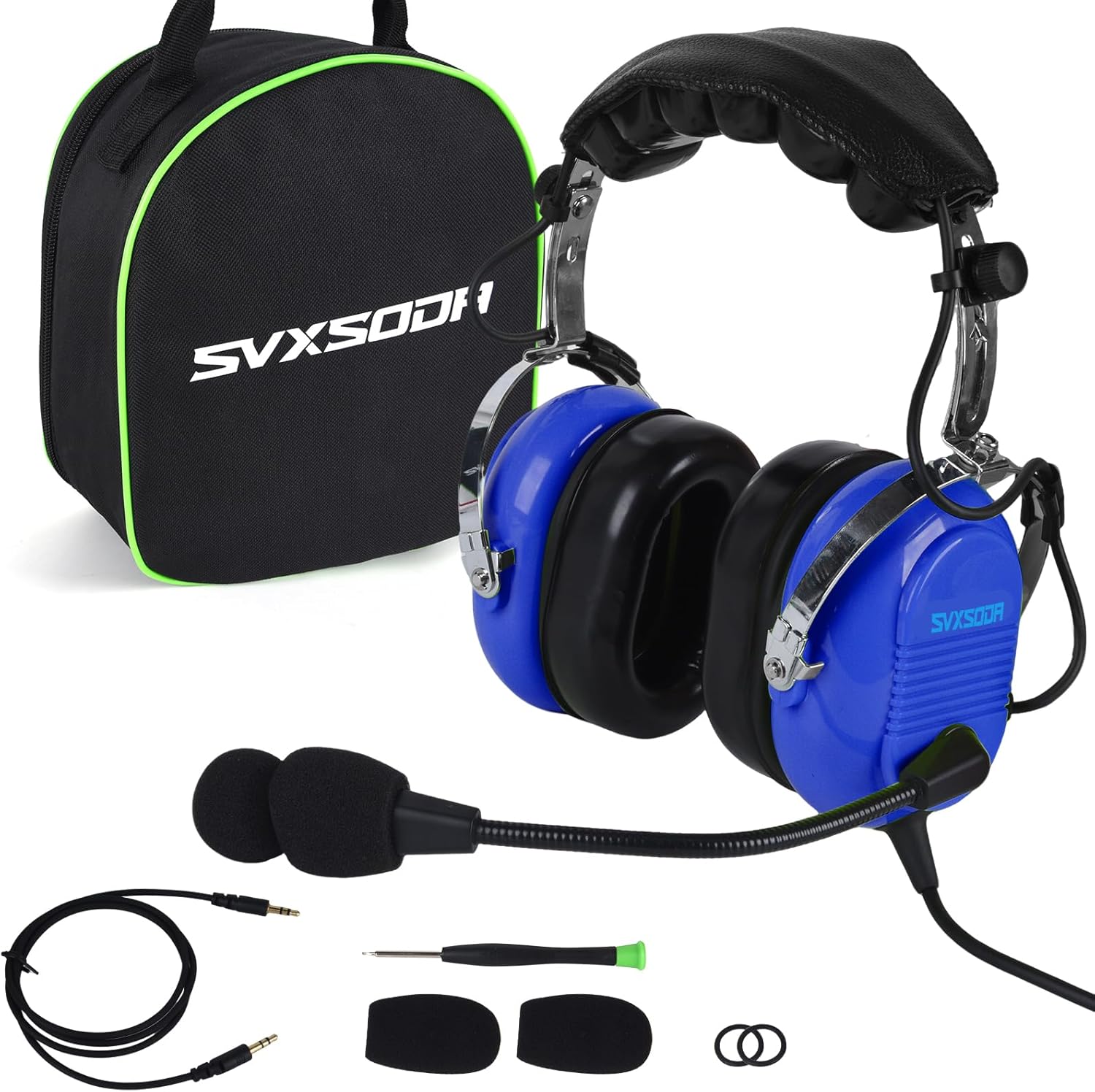 Aviation Headset for Pilots, Mono and Stereo Compatibilit, Headphone Twin Plugs,24 db PNR Noise Reduction Adjustable Headband for PPL Student Pilots Flight Passengers-Blue