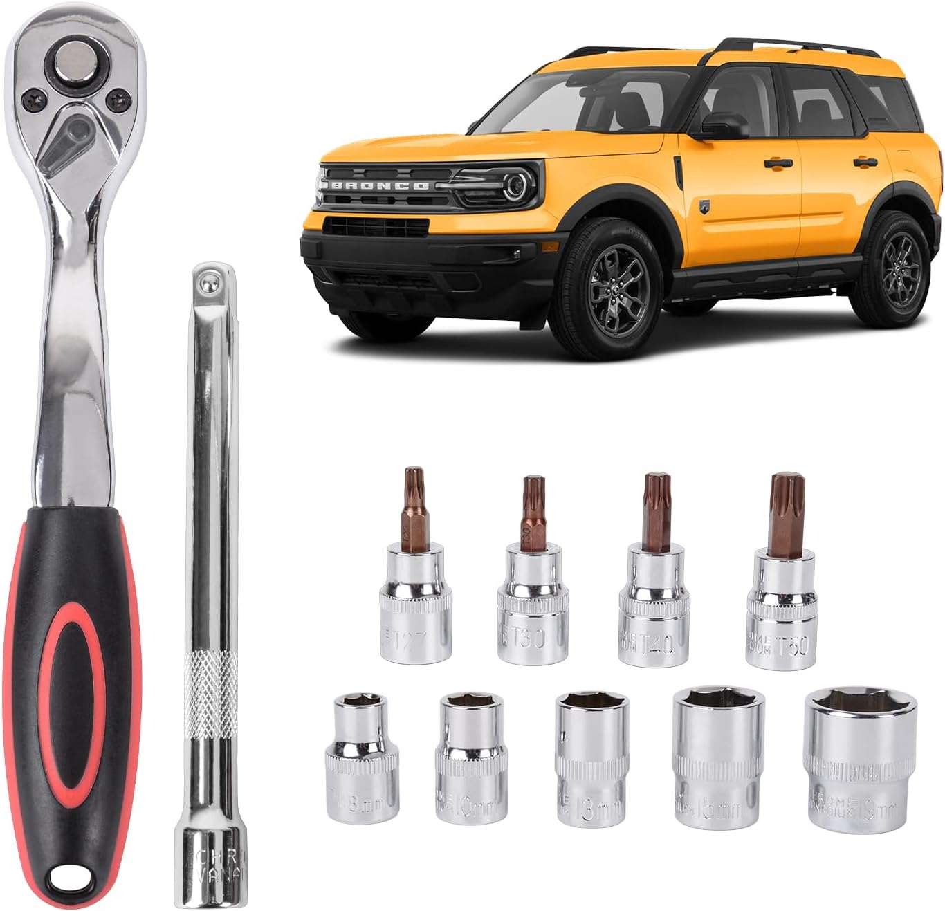 OMU Compatible With Removal Tool Kit Bronco 2021-2024(Not Sport,Hard Top),Torx Tools Set Socket Use in Removing the Door,Roof,Spare Tire,Other Hardware Devices