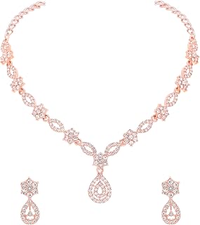High-end Rosegold Polished AD Studded Necklace and a perfectly matched pair of Drop Earrings for Wom..