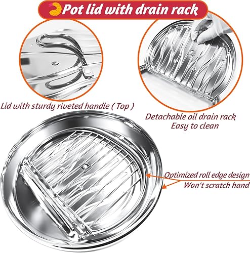 Miniatura 4 de Olla Freidora Profunda, 4.4Qt  11 Pulgadas Estilo Japonés Freidora Profunda Pequeña de Acero Inoxidable 304, con Control de Temperatura y Rejilla de
