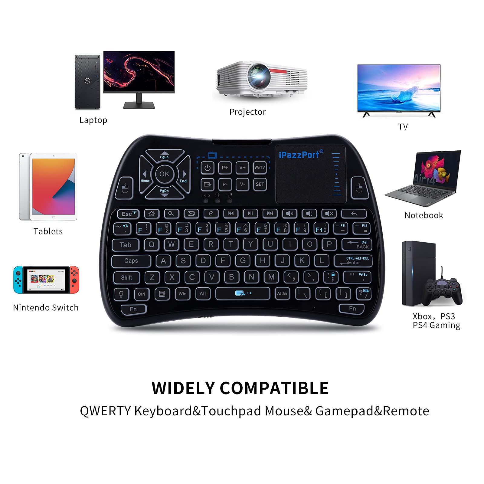iPazzPort Backlit Mini Keyboard Bluetooth touchpad, Mini 2.4Ghz