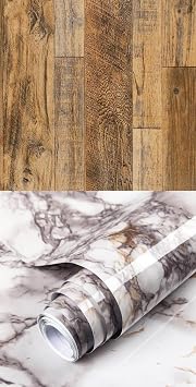 Decoroom Wood Wallpaper 17.71118 and 17.71"x118" Marble Contact Paper