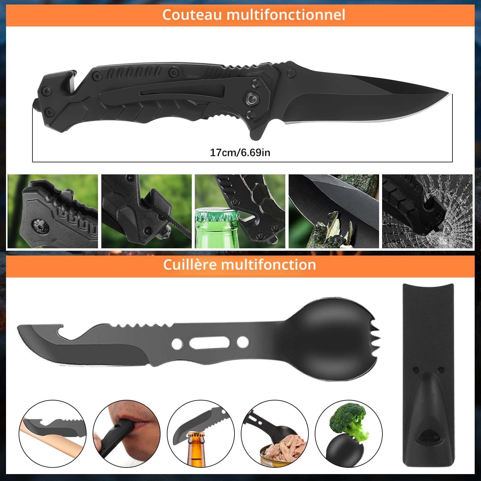 Kit de Survie d'urgence en extérieur, équipement de Survie pour Homme, Camping, Aventure, randonnée en Plein air