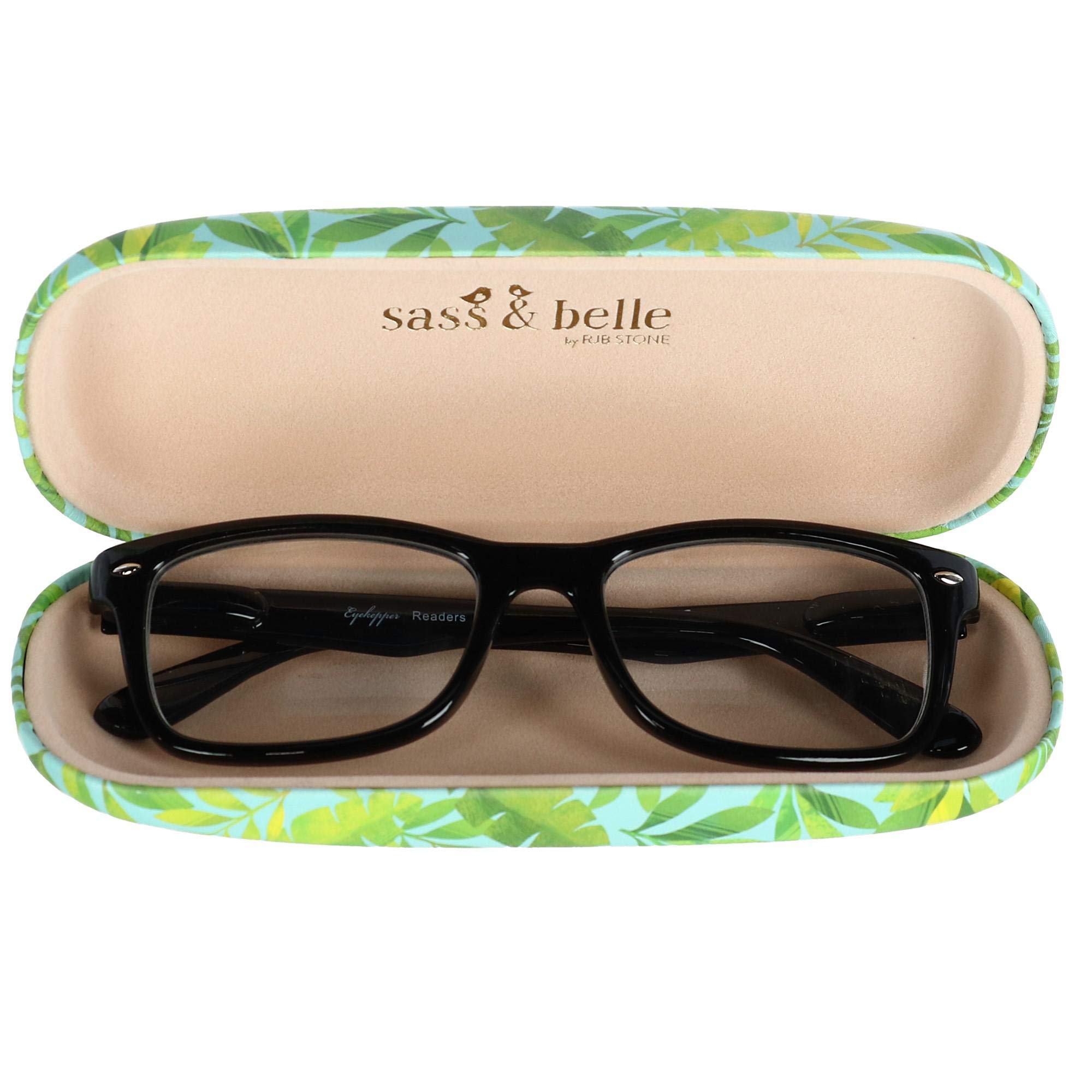 Sass & Belle - Custodia per occhiali in Plastica Rigida, Verde e Blu con Stampa Animal Print, Include Panno per la Pulizia