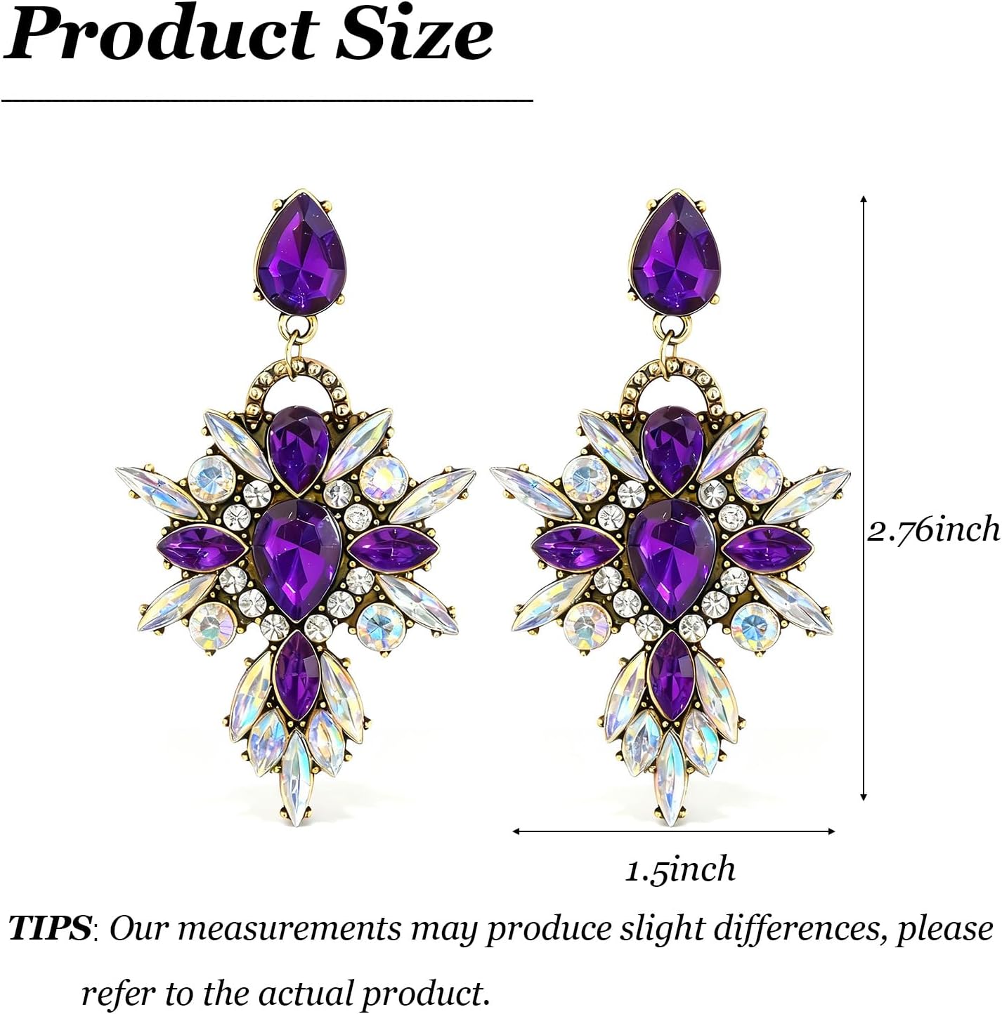 Rhinestone Earrings for Women Purple Blue Gold Crystal Cubic Zirconia Stud Drop Diamond Dangle Dainty Statement Jewelry - Image 6