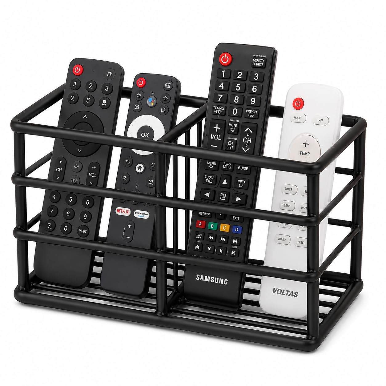 Craft Mshopr Black Iron Remote Control Holder Rack, 2 Compartment TV Remote Organizer, Tabletop Remote Storage Stand for Living Room, Bedroom, Desk & Bedside, 6.75 x 3.25 x 4.5 Inches-image-20