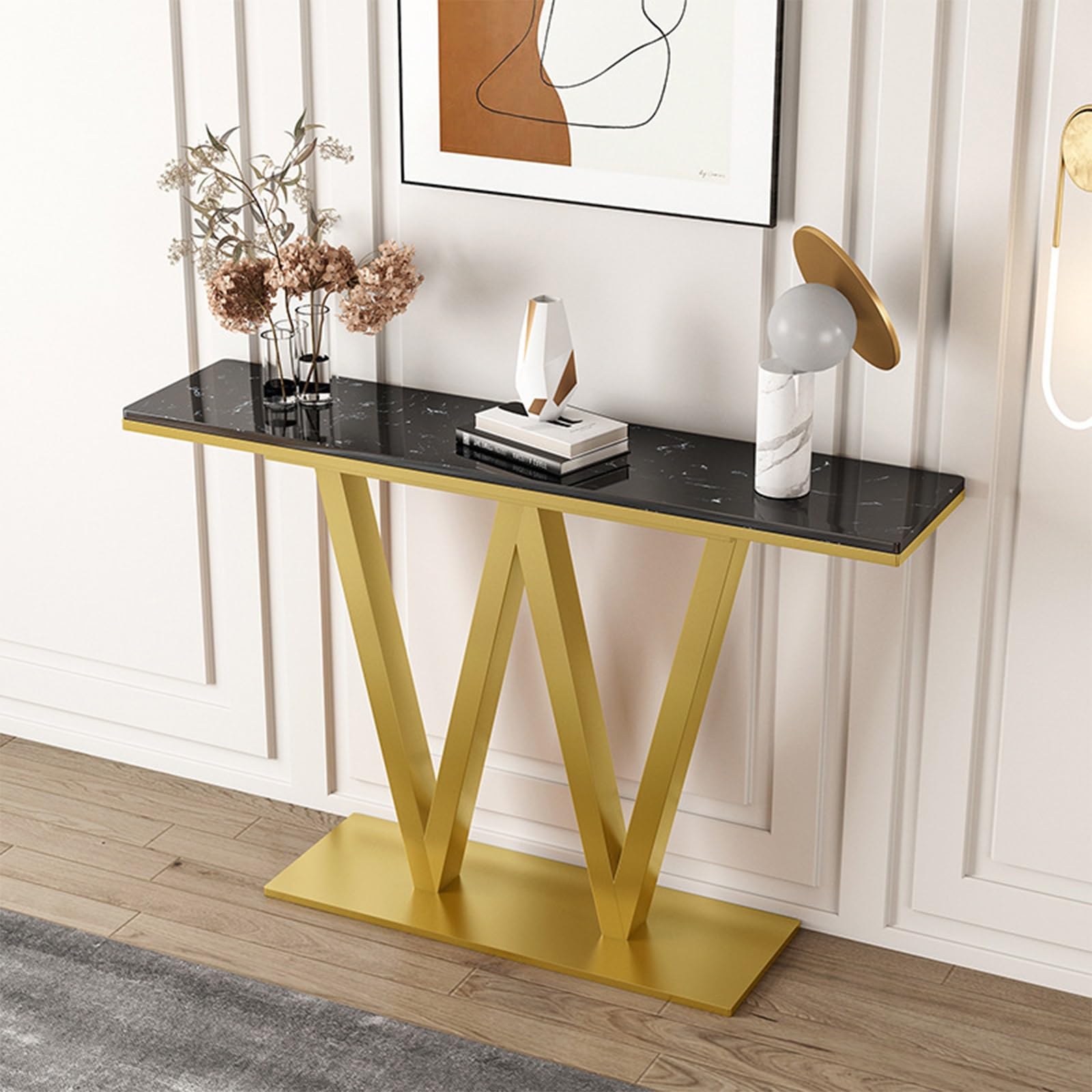 Mesa consola con base estable en forma de W para pasillos y salones