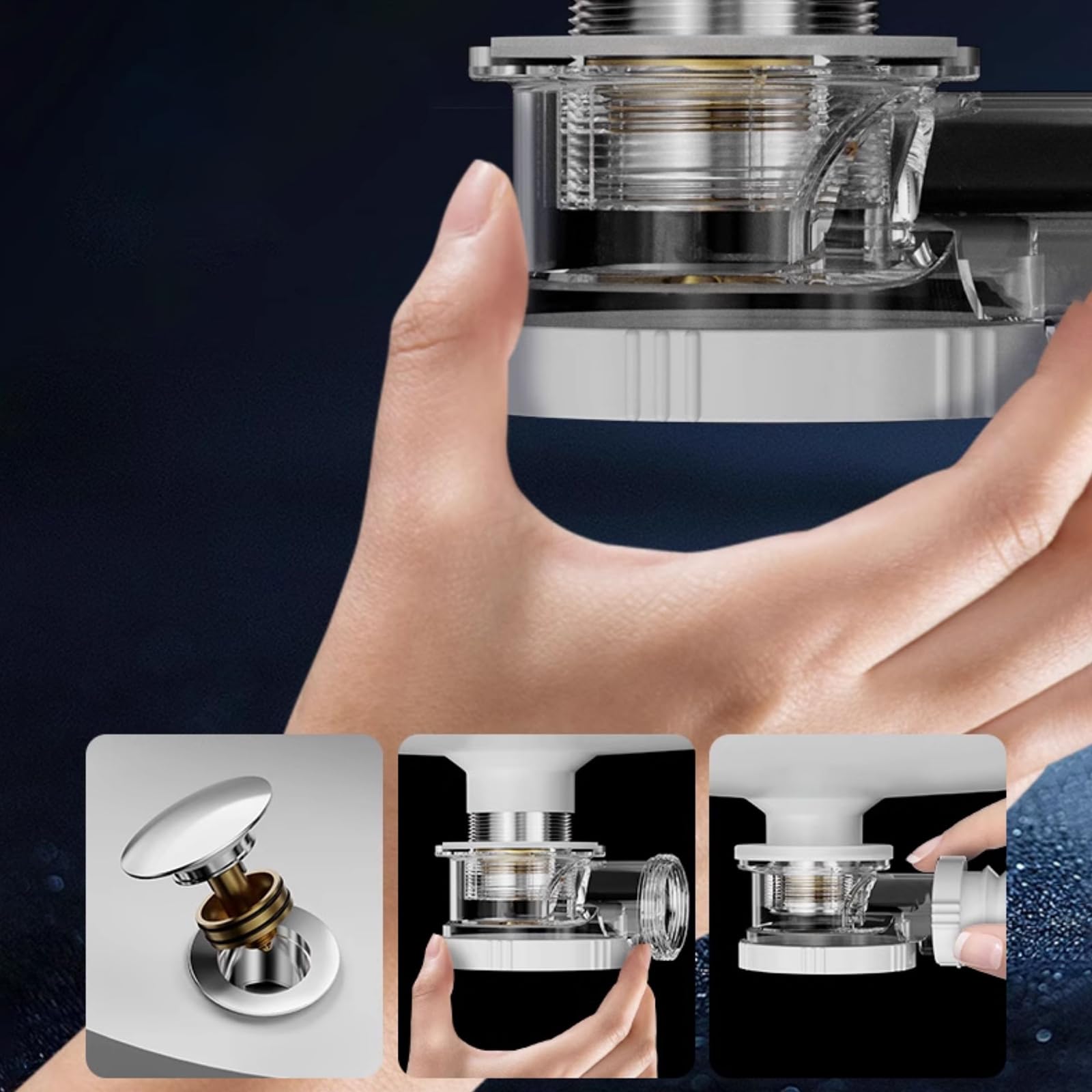 Siphon Waschbecken aus Edelstahl,Pop Up Ablaufventil,Überlauf,Flexibles Gewelltes Abflussrohr,Geruchsverschluss Waschbecken Syphon für Abflussrohre