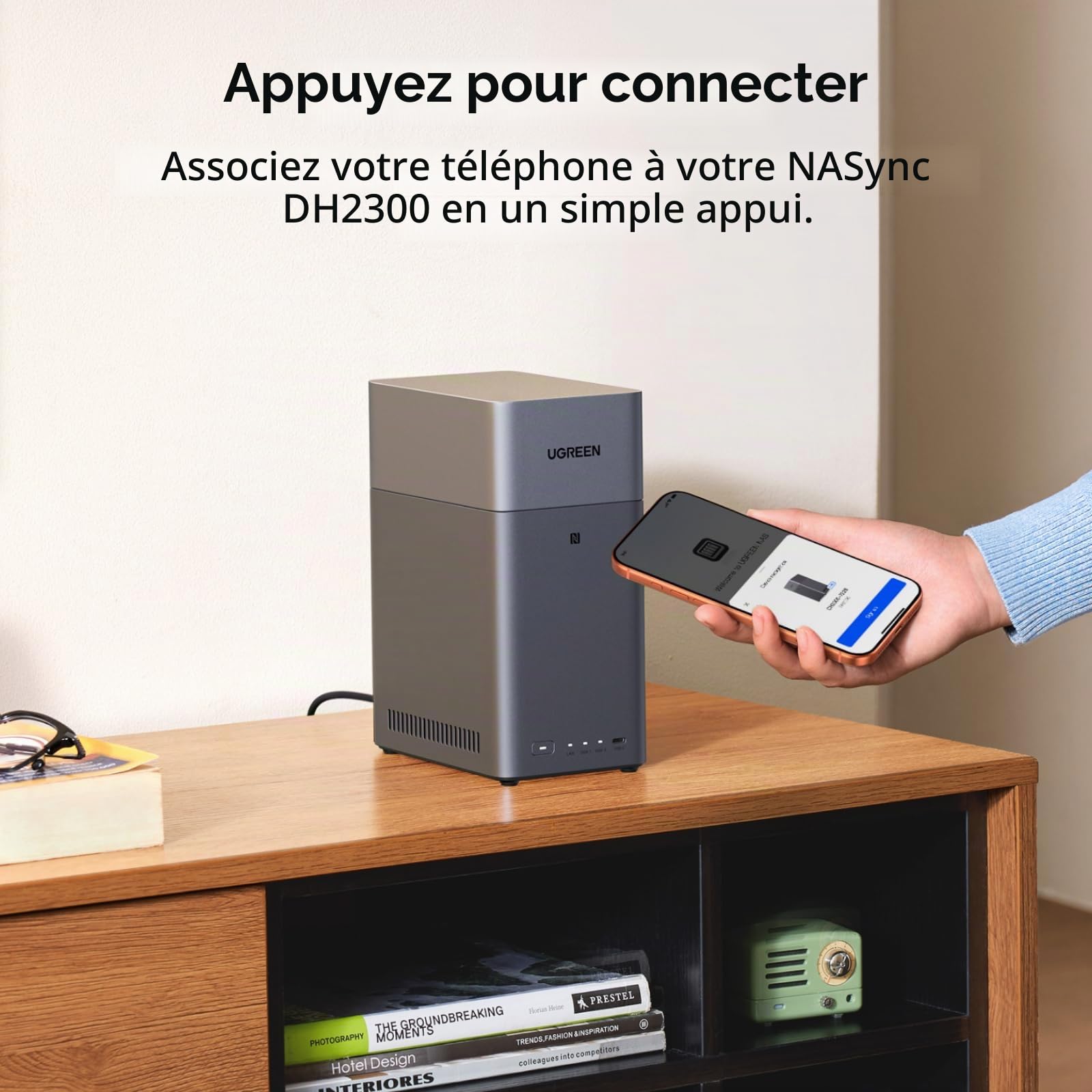 UGREEN NASync DH2300 NAS de bureau à 2 baies, 4 Go de RAM, album photo AI, accès à distance, système NAS convivial pour les débutants, serveur NAS avec LAN 1 GbE, stockage réseau pour la maison (sans