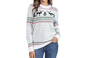 Yeaqing Women's Christmas Reindeer Xmas Snowflake Patterns Knitted Sweater