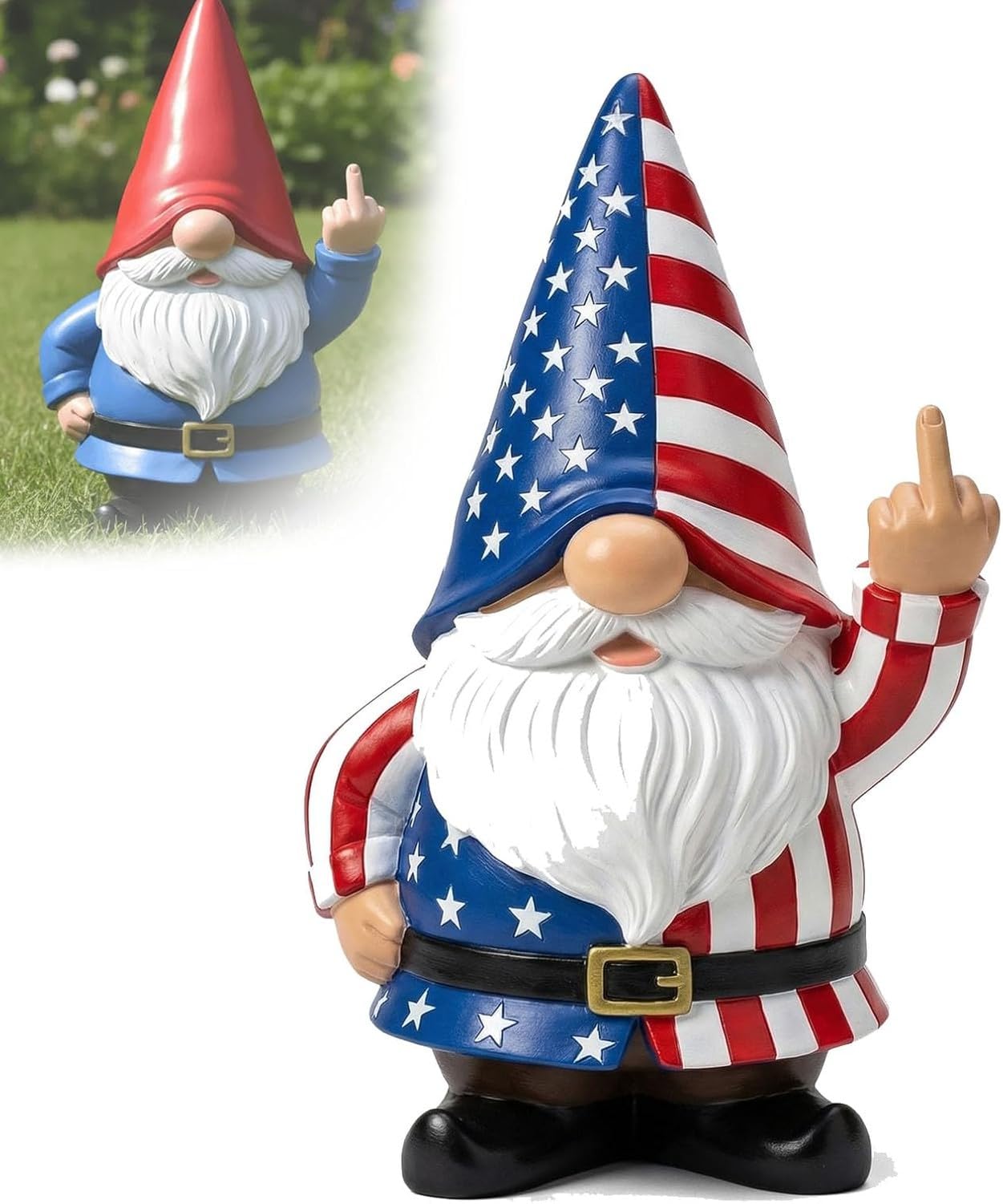 WOMGKDA Grumpy Rude Middle Finger Gnome Ornament, Resin Weather-Resistant Garden Statue, Funny Yard Patio Decor, Sarcastic Gag Gift for Garden Enthusiasts, #B