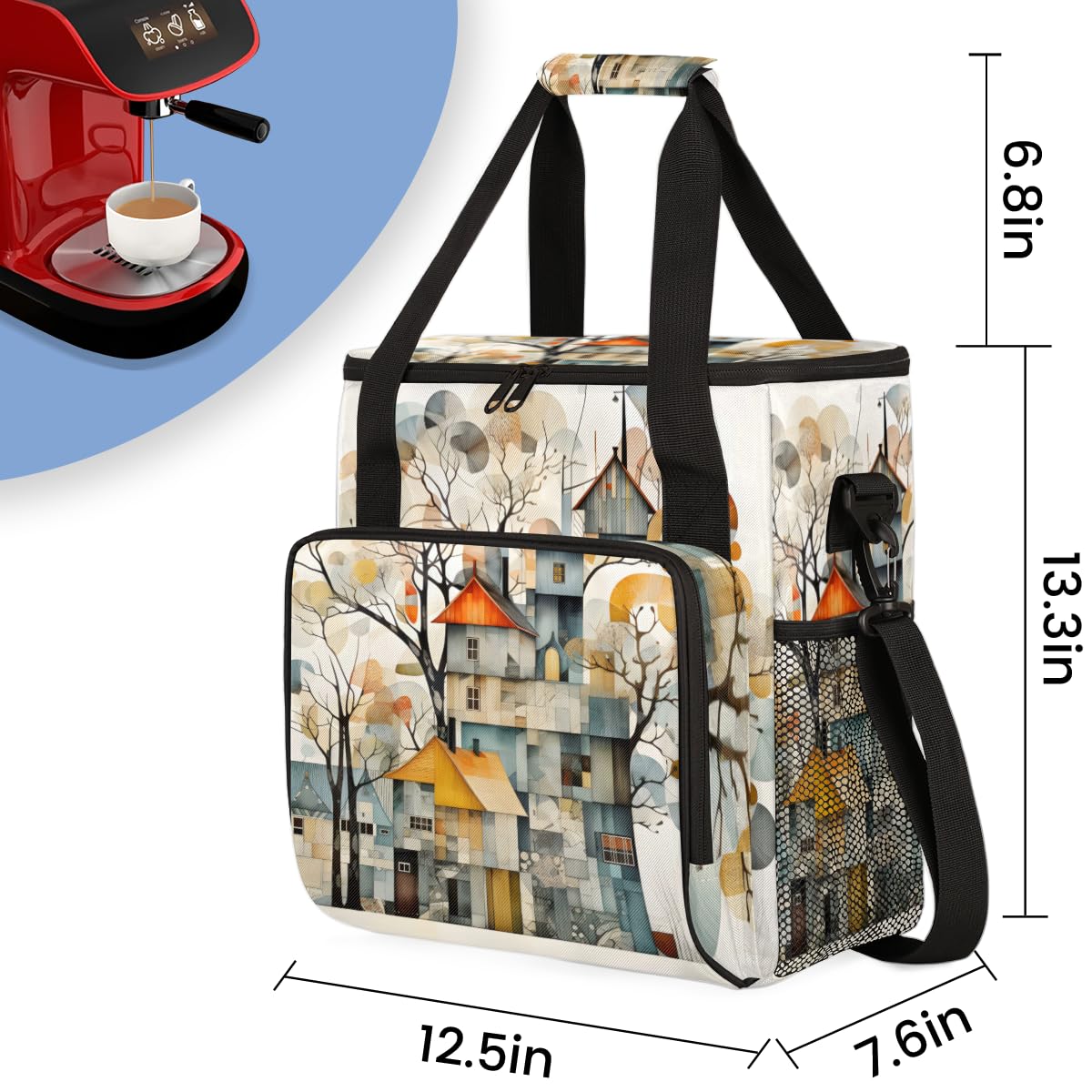 Colorful Castle Coffee Maker Carrying Bag, Watercolor Castle Travel Storage Bag Compatible with K-Mini or K-Mini Plus, Single Serve Coffee Brewer Carrying Case with Multiple Pockets & Shoulder Strap