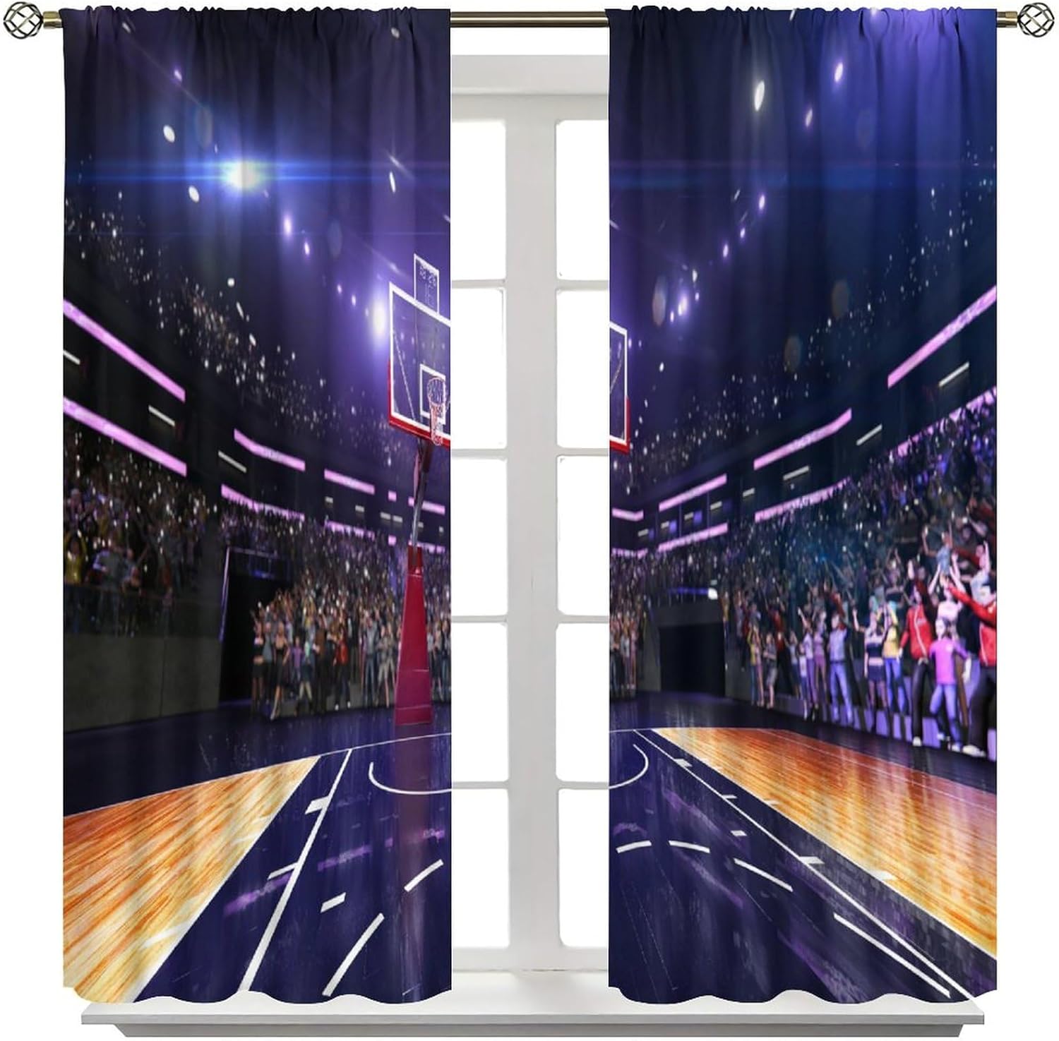Boys Basketball Curtains Sports Theme Basketball Court Teenagers Children Bedroom Printed Curtains Boys Girls Insulation Decorative Curtains 52x84 Inch