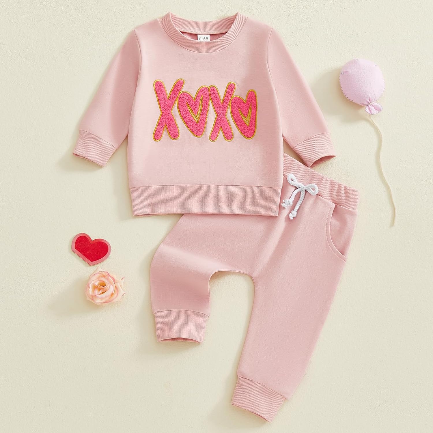 Toddler Girl Valentines Day Outfit Waffle Heart Sweatshirt Pants Set Baby Girls Spring Pullover Top Jogger Clothes - Image 4