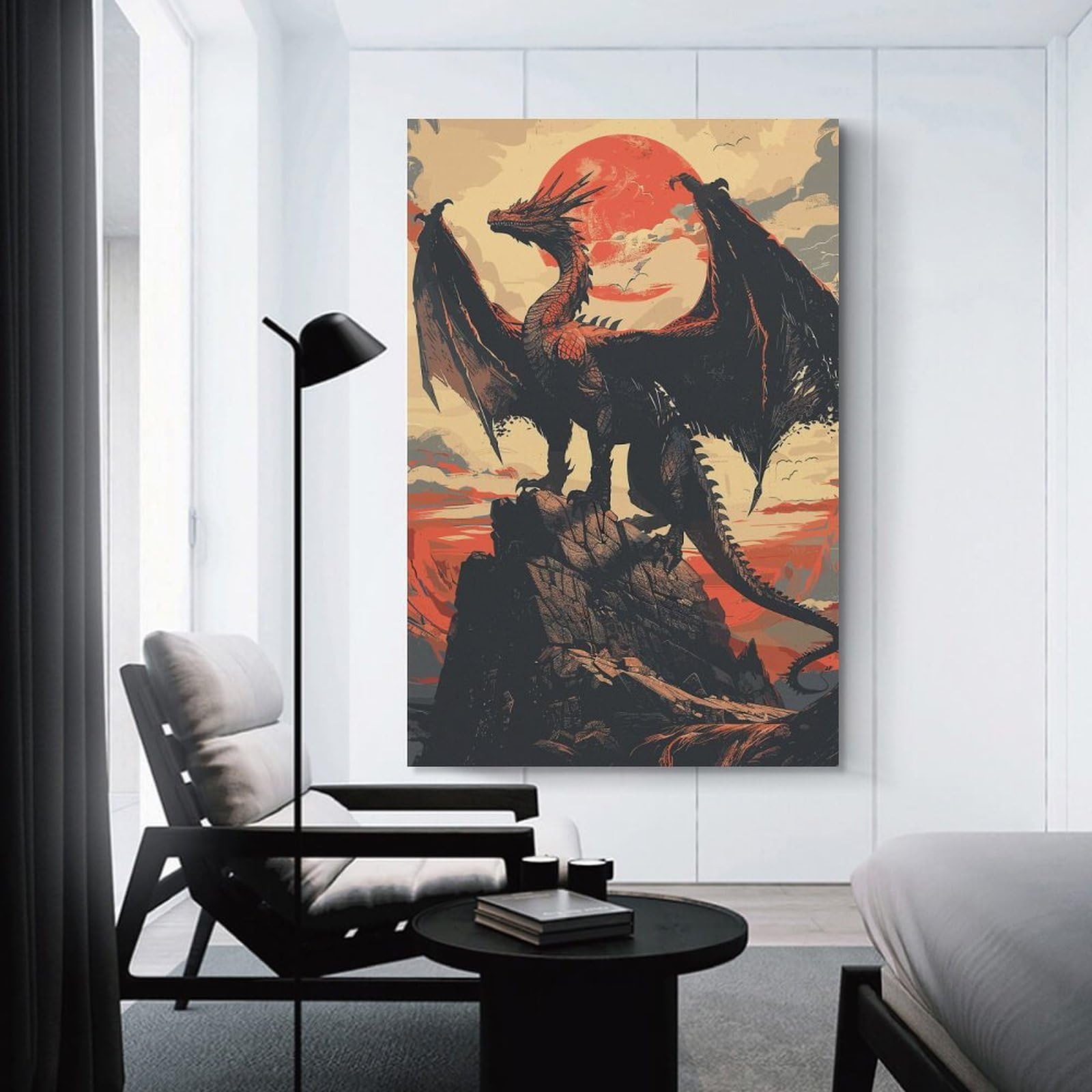 Junmoney Fantasy Retro Dragon Beast Canvas Art Print, 24x36inch(60x90cm), for Home Walls, Creative Rooms Or Shared Spaces, Decorative Artwork with Broad Appeal