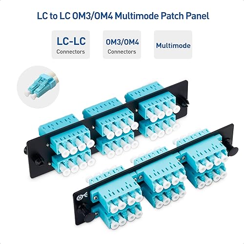 Miniatura 3 de Cable Matters Panel de conexión de fibra multimodo LC a LC OM3/OM4 de 24 fibras con 6 adaptadores de fibra óptica cuádruple LCLC UPC - Compatible