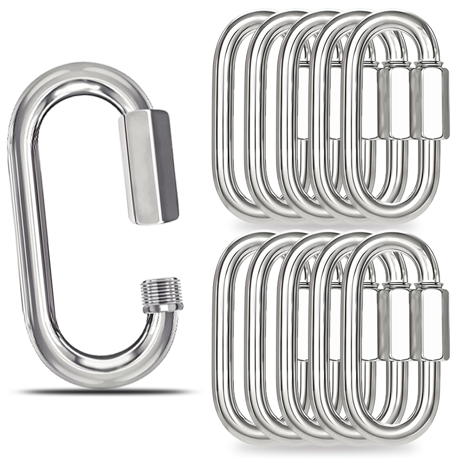 20 eslabones rápidos de cadena de 3.5 pulgadas, rosca de acero galvanizado M10, mosquetones resistentes, conectores de mosquetón de bloqueo de 3/8 pulgadas para hamaca, camping, correa de mascotas