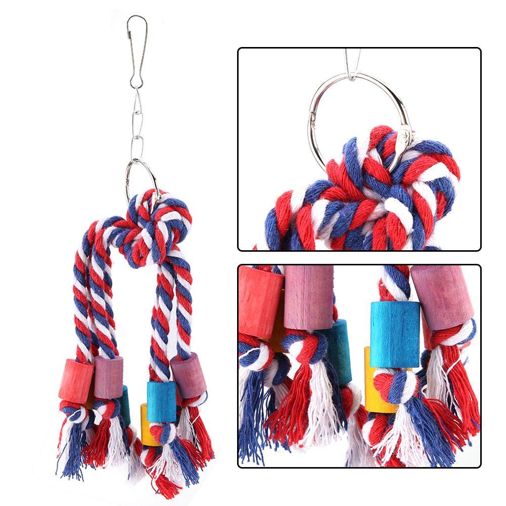 HEEPDD Kauspielzeug Für Papageien & Sittiche | Bunte Holzperlen & Knoten An Seil | Schaukelt Für Graupapagei, Nymphensittich, Wellensittich (ca. 17 Cm)