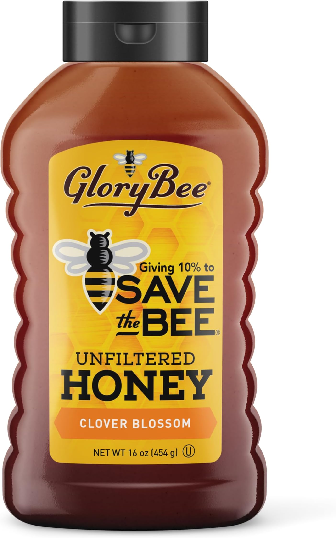 GloryBeePure Clover Blossom Honey, 16 oz, Unfiltered, Portion of sales is donated to SAVE-the-BEE, Made-in-U.S.A, Family-Owned, Sweeten Dishes & Beverages