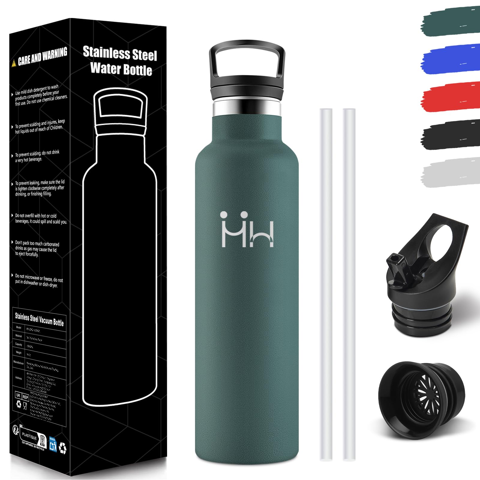Borraccia Termica 750ML, Senza BPA, Borraccia Termica Con Cannuccia, Acciaio Inossidabile 18/8, Bottiglia Termica A Prova Di Perdite, Borraccia Acciaio Inox Per Scuola, Palestra, Sport, Bici