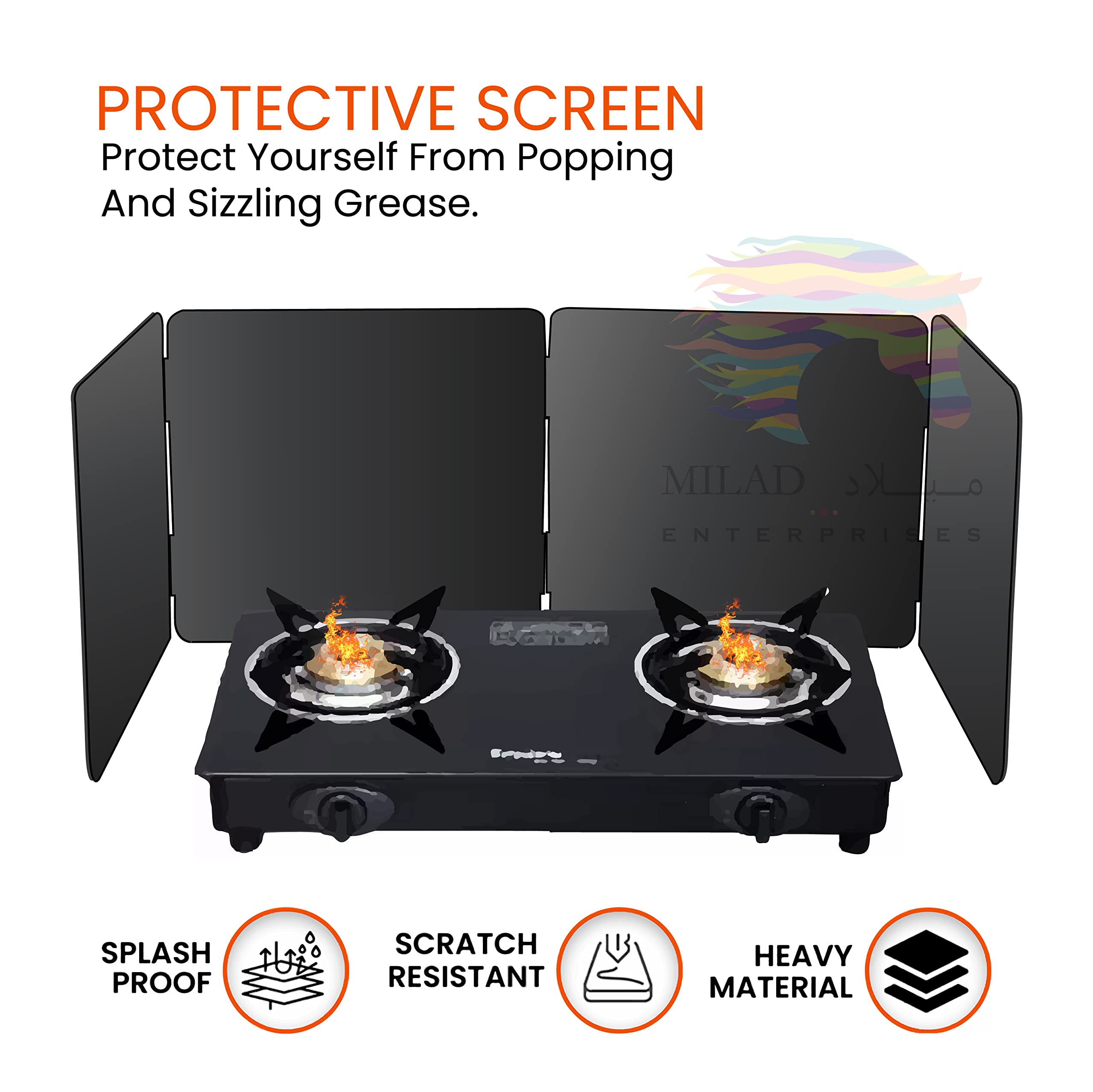 MILAD Kitchen Shield 4 Fold Kitchen Gas Stove Wall Protector Oil Splash Spatter Shield (76 L x 38 W x 38 H CM, Black) - Image 2 thumbnail