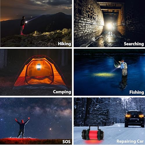 Miniatura 7 de Paquete de 2 linternas de campamento, luz LED para acampar al aire libre, linternas recargables con 1000 lm, 6 modos, banco de energía de 4000 mAh,